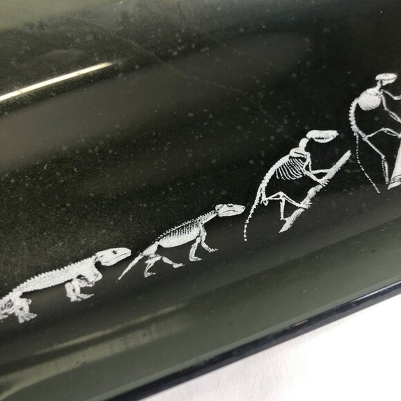 Vintage 60's Skeleton Lizard Man Evolution 9.25" x‎ 3.75" Smoked Art Glass Tray - Picture 3 of 8
